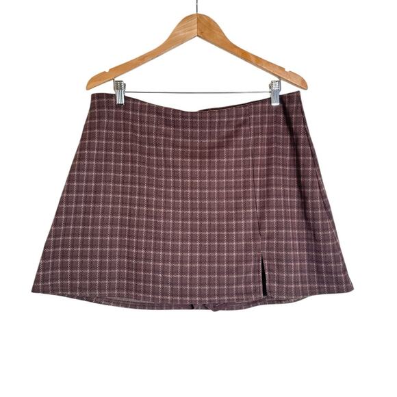 American Eagle Outfitters Women's It Knit Plaid Mini Skort Size XL Brown NWT - Picture 2 of 6